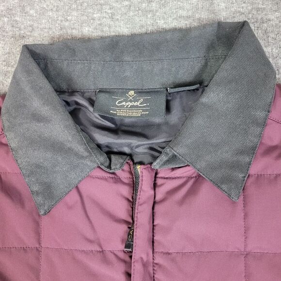 Cappel Men’s Size M Quilted Jacket Red With Gray Collar Pocket Logo On Chest G - Picture 4 of 13